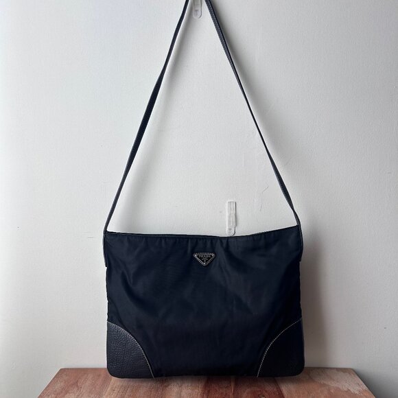 Prada Nylon Leather Trimmed Messenger/Shoulder Bag Black - Picture 1 of 11